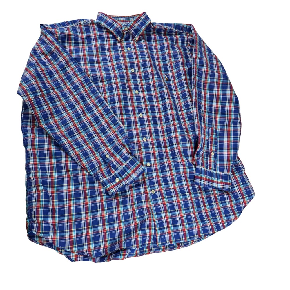 Polo Ralph Lauren Performance Plaid Button Down Shirt Mens 1XB Blue Red Coolmax